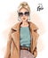 Fashion blond hair woman. Beautiful girl in sunglasses. Stylish girl in coat. Fashion look.