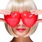 Fashion Blonde Girl with Red Hearts