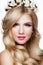 Fashion Blondie Model Portrait. Hairstyle. Haircut