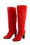 Fashion boots. red knee-high boots isolated