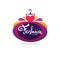 fashion boutique and store logo, label, emblem with bright balloon dress and lettering composition