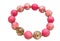 Fashion bracelets in pink on white with copy space