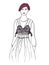Fashion catwalk hand drawn marker poster. Woman with a short haircut and lace fancy dress illustration
