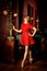 Fashion caucasian ballerina in red dress