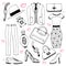 Fashion clothes and accessories set. Summer doodles collection. Vector sketch icons for man woman beauty design.