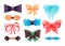 Fashion colorful tie bow accessories cartoon with tied ribbons for Christmas invitation. Color silk bow for lady and gentleman for