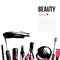 Fashion Cosmetics background with make up objects. With place for your text. Glamour women style