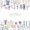 Fashion cosmetics square background with make up artist objects. Vector hand drawn illustration with place for text.