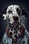 Fashion creative portrait of dalmatian dog wearing elegant clothes , generative AI