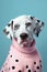 Fashion creative portrait of dalmatian dog wearing elegant clothes , pastel colors,  generative AI