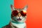 fashion cute neon portrait colourful sunglasses pet funny cat animal. Generative AI.