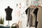 Fashion design cozy studio interior with dummy, dressmaking and