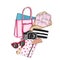 Fashion designer bag with various items