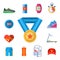 Fashion dressing run sport accessory icons vector sneaker activity footwear exercise workout.