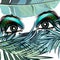 Fashion elegant vector green blue eyes and tropical palm leaves.