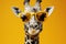 Fashion forward giraffe rocks yellow sunglasses in a monochrome portrait