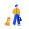 fashion girl with dog shiba inu walk