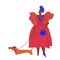 fashion girl with dog walk in dress