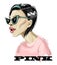 Fashion girl in pink t-shirt and trendy sunglasses. vector illustration.
