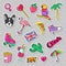 Fashion Girls Badges, Patches, Stickers with Flamingo Bird, Pizza Parrot and Heart