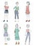 Fashion girls. Female young models standing posing with fashionable wardrobe items vector characters illustrations