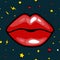 Fashion girls lips with red lipstick in cartoon pop art style patch badges, cool retro collection sticker vector