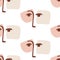 Fashion glamour abstract female faces seamless pattern texture