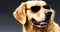 fashion golden retriever dog wearing sunglasses