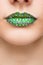 Fashion Green Lips and Closeup. Make up