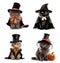 Fashion Halloween cat portraits isolated on white background, created with generative AI