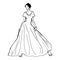Fashion hand drawn illustration. Vector sketch. Long dress. Bride.
