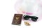 Fashion hats pink and sunglasses black with conch and passport t