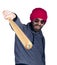 Fashion hipster cool man in sunglasses and colorful clothes brandishing a baseball bat