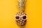 Fashion Hipster Pineapple in Sunglasses. Bright Summer Color. Tropical Fruit. Creative Art concept. Minimal style Hot Beach Party