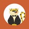 Fashion hipster tiger dressed up in tuxedo. Anthropomorphic cartoon character. Portrait of handsome animal. Square card