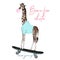 Fashion hipster vector illustration with giraffe on skateboard, born for skate, creative print for apparel