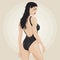 Fashion illustration of a beautiful brunette girl in black One Piece Swimsuits on a light background. vector