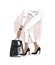 Fashion illustration. Casual look outfit. Woman in white pullover and pants and black high heels takes a bag.