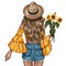 Fashion Illustration - Girl holding a sunflower - woman Portrait