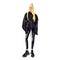 fashion illustration of imaginary long hair blond fashionista girl in a black trendy outfit