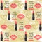 Fashion Illustration. Lipstick, red lips, gold heart Illustration. Fashion Pattern Gold Textures.