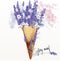 Fashion illustration, print for T-shirt with ice cream from spring lavender flowers