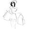 Fashion Illustration on a white backgroun Shopping. Lady with bags