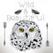 Fashion illustration with white owl with yellow eyes. Wild and b