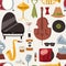 Fashion jazz band music party symbols and musical instrument sound concert acoustic blues bass design vector seamless