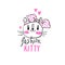 Fashion kawaii kitty. Vector illustration of a cat face with a bow. Can be used for t-shirt print, kids wear design