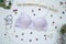 Fashion lace women lingerie. Retro style underwear. Lilac colored bra and panties