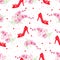 Fashion lady shoes and flowers seamless vector pattern.