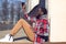 Fashion lifestyle photo happy young african man makes selfie