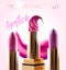 Fashion lipstick make-up banner. Beauty and cosmetics background. Use for advertising flyer, banner, leaflet. Template